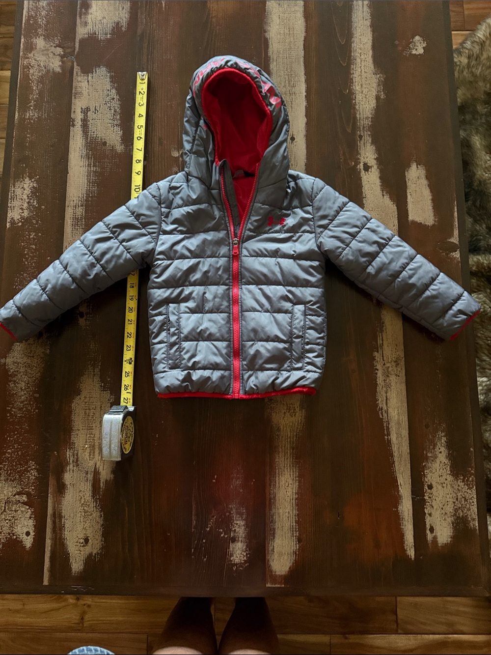 Under Armour Kids Gray Puffer Jacket with Red Lining EUC